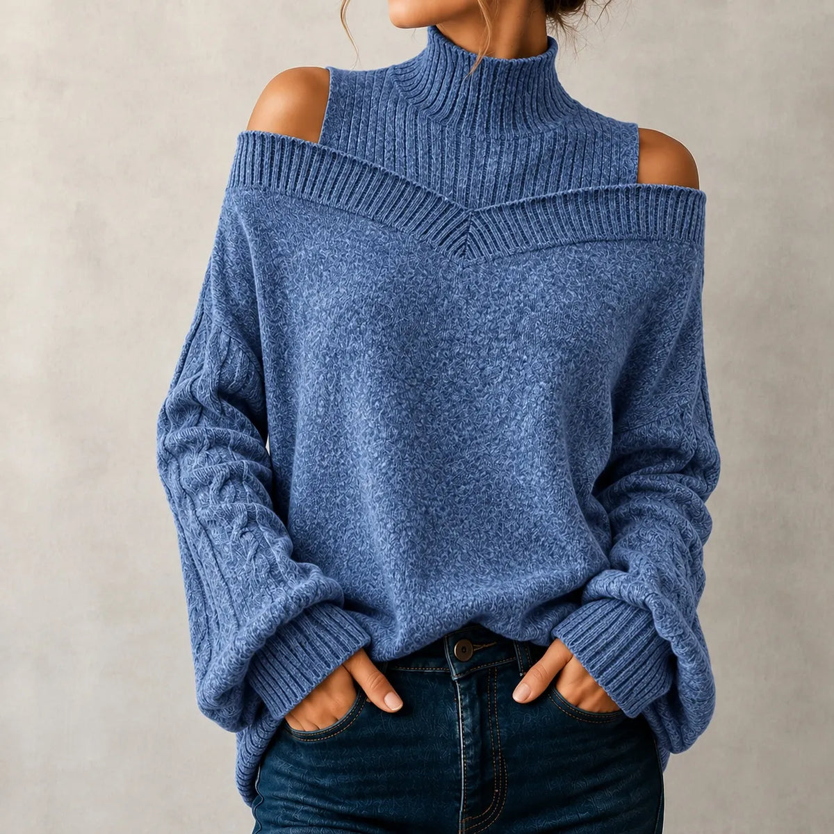 Elegant Off-shoulder Turtleneck Sweater
