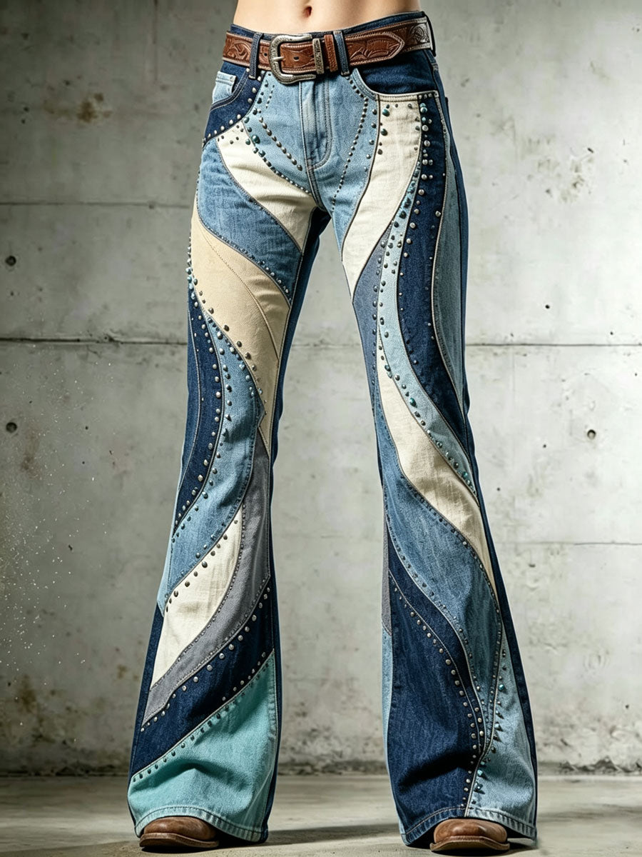 Ladies' Western Style Contrasting Denim Pants