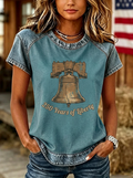 Women's Independence Day Western Liberty Bell 250 Years Printed T-shirt