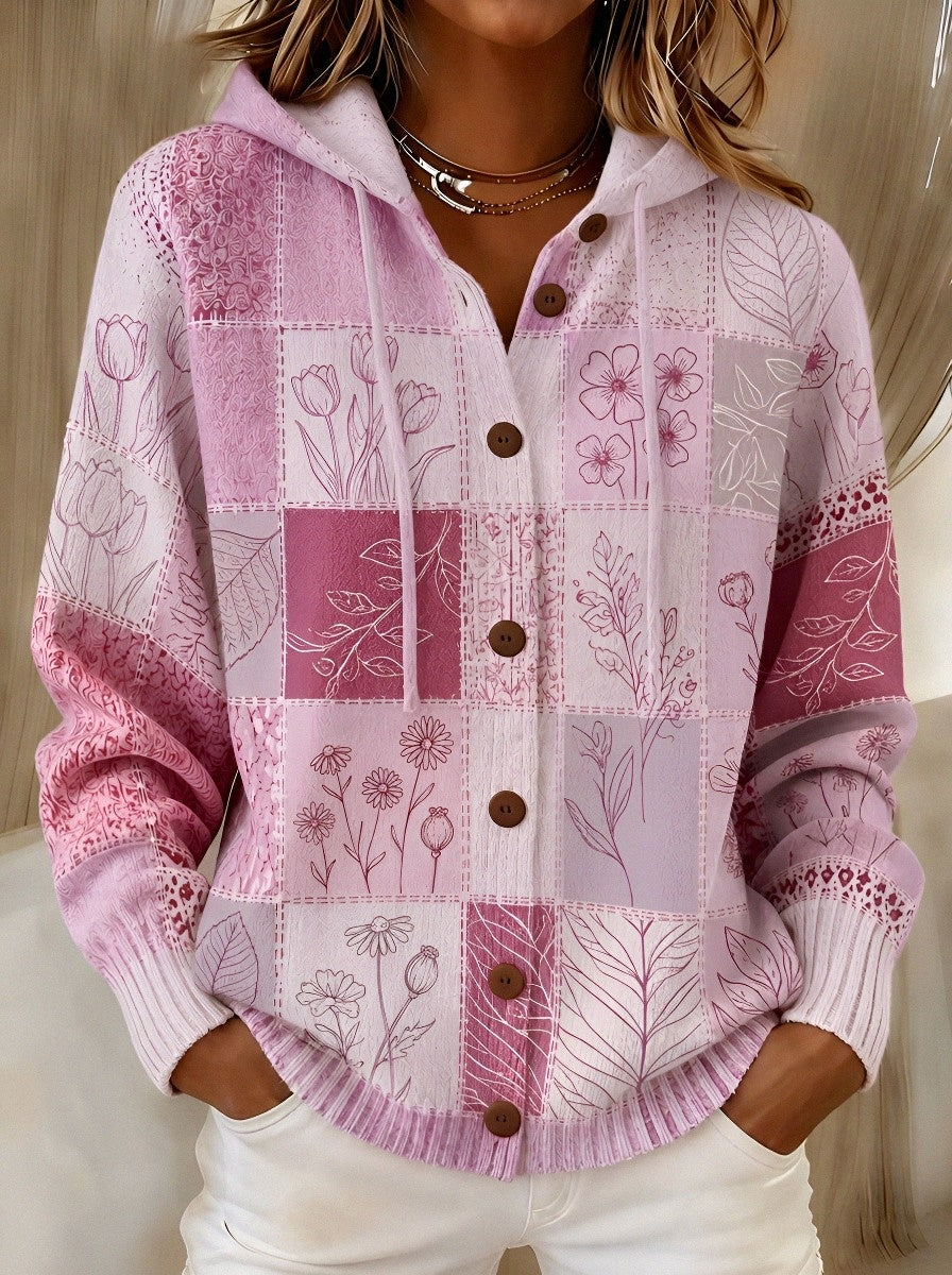 Women's Breast Cancer Awareness Pink Floral Patchwork Printed Cardigan