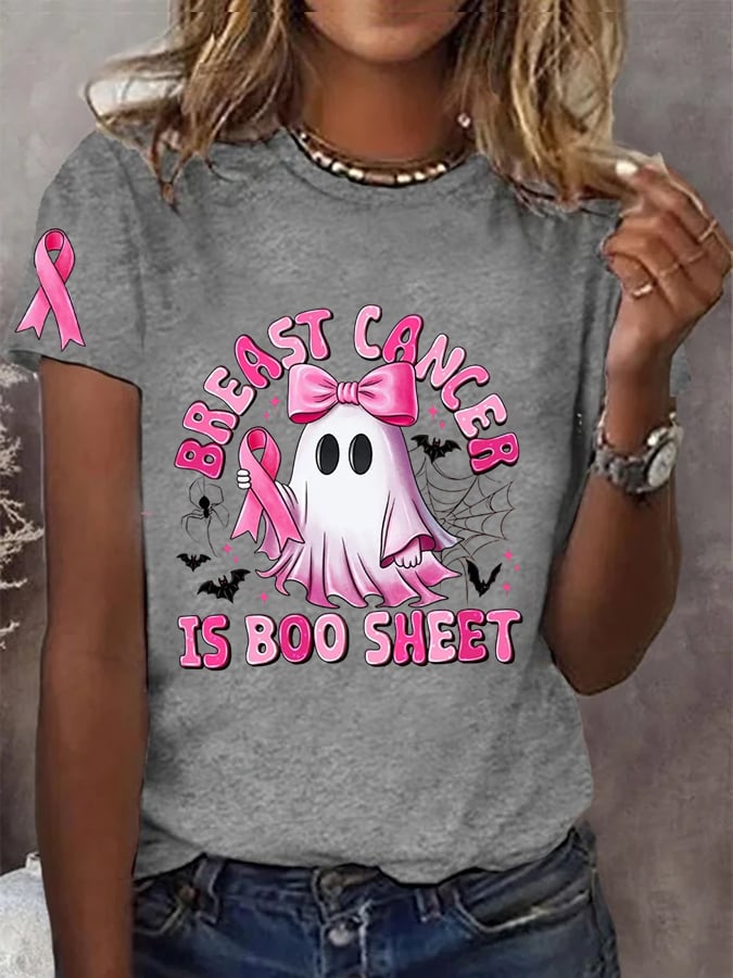 Women's Breast Cancer is Boo Sheet Printed Casual T-Shirt
