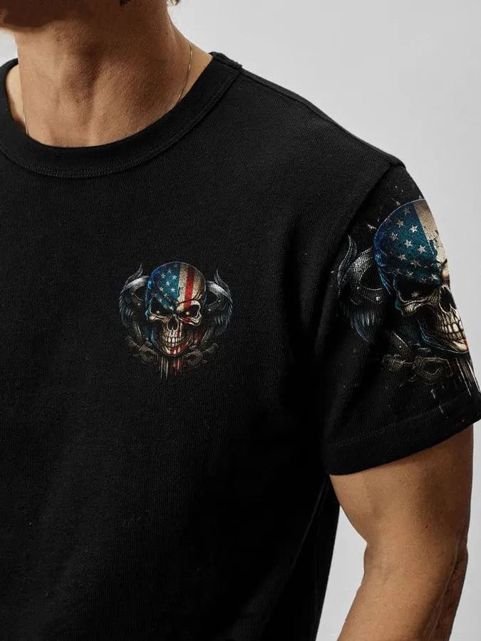 Men's Patriotic Skull Independence Day Print T-Shirt