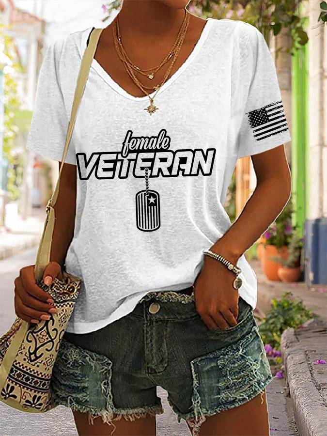 Women's "Female Veteran" Printed V-Neck T-Shirt
