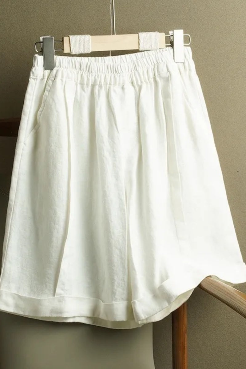 High-Waisted, Straight-Leg Cotton And Linen Shorts