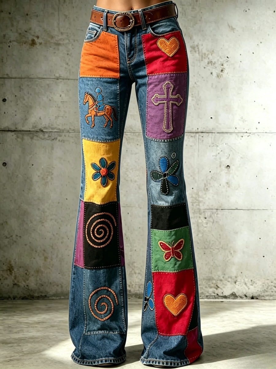 Women'S Retro Faith Casual Printed Jeans
