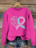 Women's Casual Pink Heart Breast Cancer Sweater