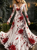 Women's Gothic Floral Blood Splatter Long Dress