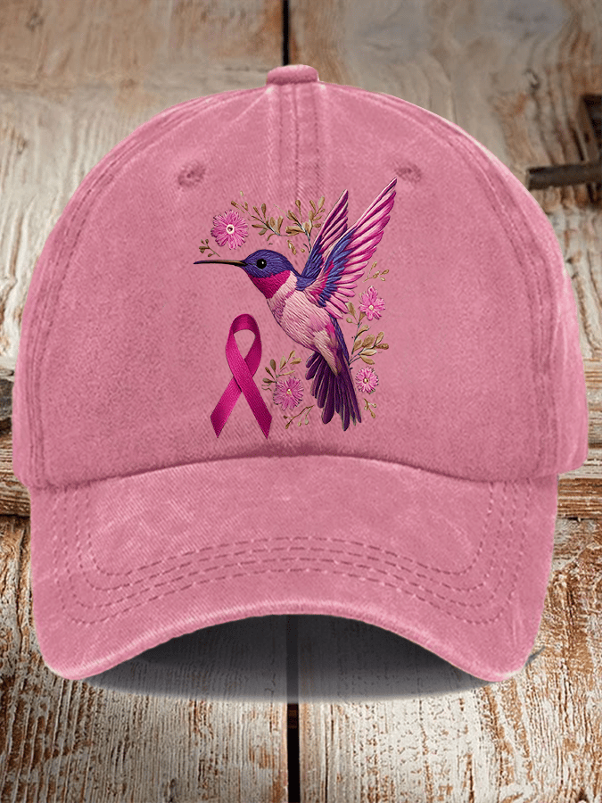 Breast Cancer Awareness Hummingbird Print Hat