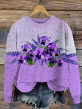 Women's  Alzheimer's Awareness Purple Floral  Print Casual Sweater
