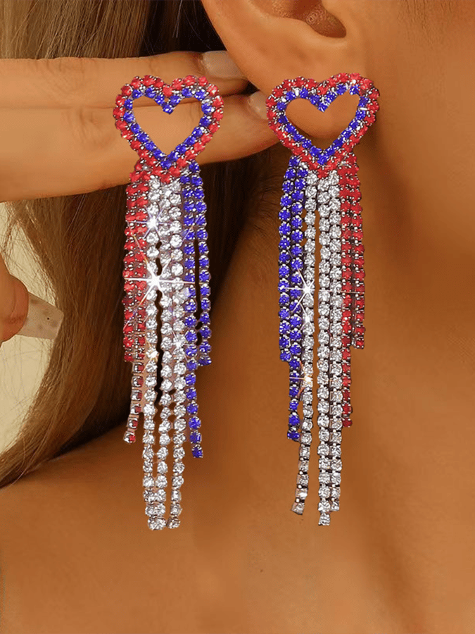 Independence Day Rhinestone Pendant Earrings