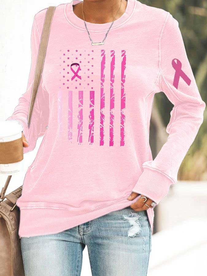 Women's Breast Cancer Awareness Flag Print Sweatshirt