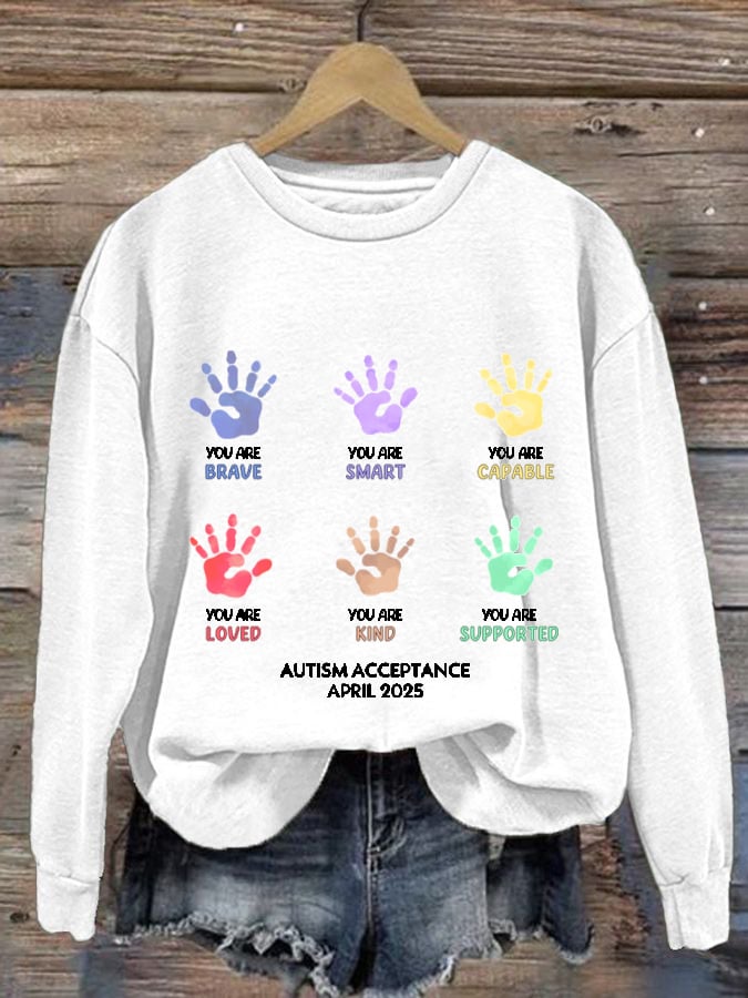 Women's  Autism Awareness Printed Casual Crew Neck Sweatshirt