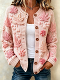 Women's Flower Plant Printed Knitted Cardigan Top