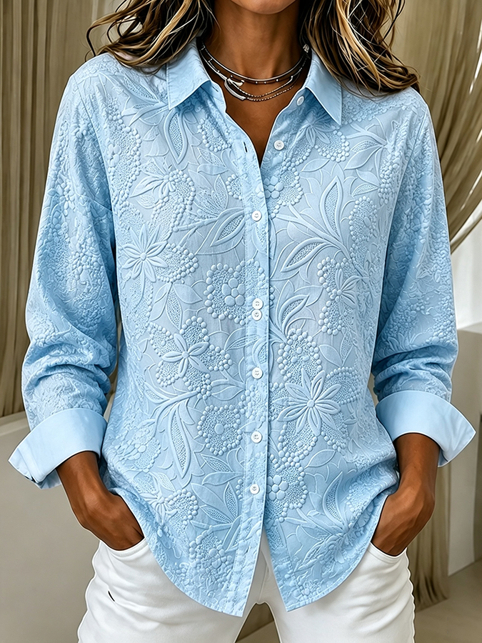 Women'S Pink Plant Flower Long Sleeved Shirt