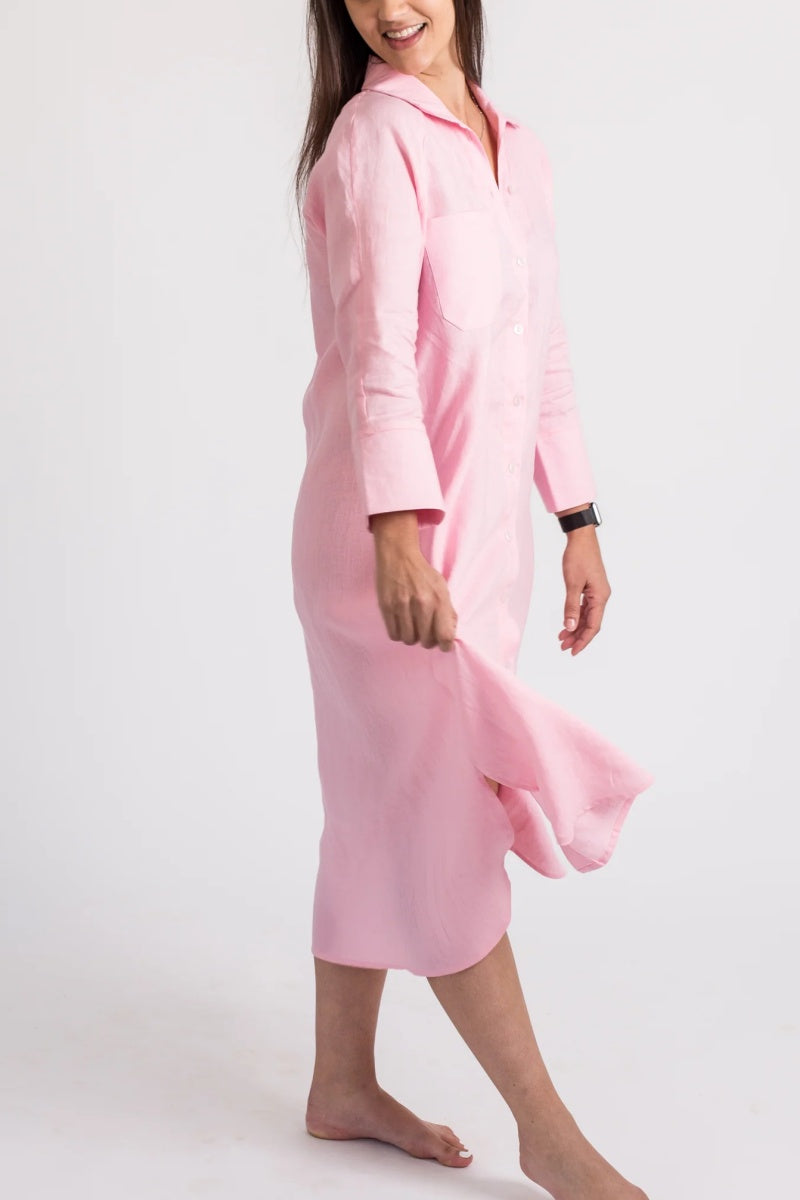 Women's Elegant A-Line Dress with Three-Quarter Sleeves & Practical Pockets