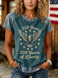 Women's Western Independence Day Eagle Stars Printed T-shirt