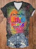 V-neck Tie Dye Autism Awareness I See Your True Colors Hands Print T-Shirt