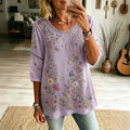 Women's Retro Boho Floral Embroidered Art Cotton Linen Crew Neck T-shirt
