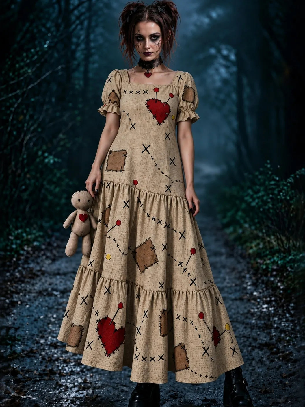 Women's Halloween Voodoo Doll Cosplay Maxi Dress