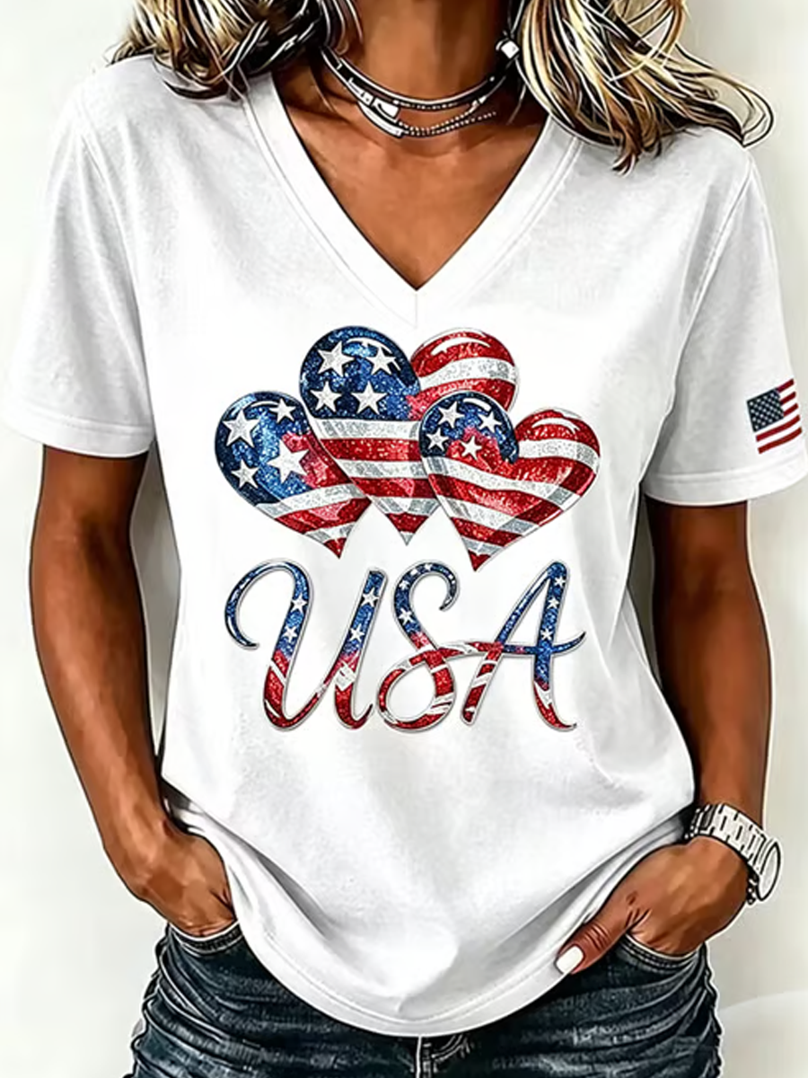 American Patriotic Art Design Pattern Women'S V-Neck T-Shirt