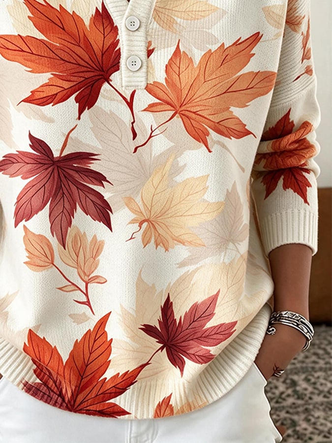 Women's Casual Henley Collar Autumn Print Shirt