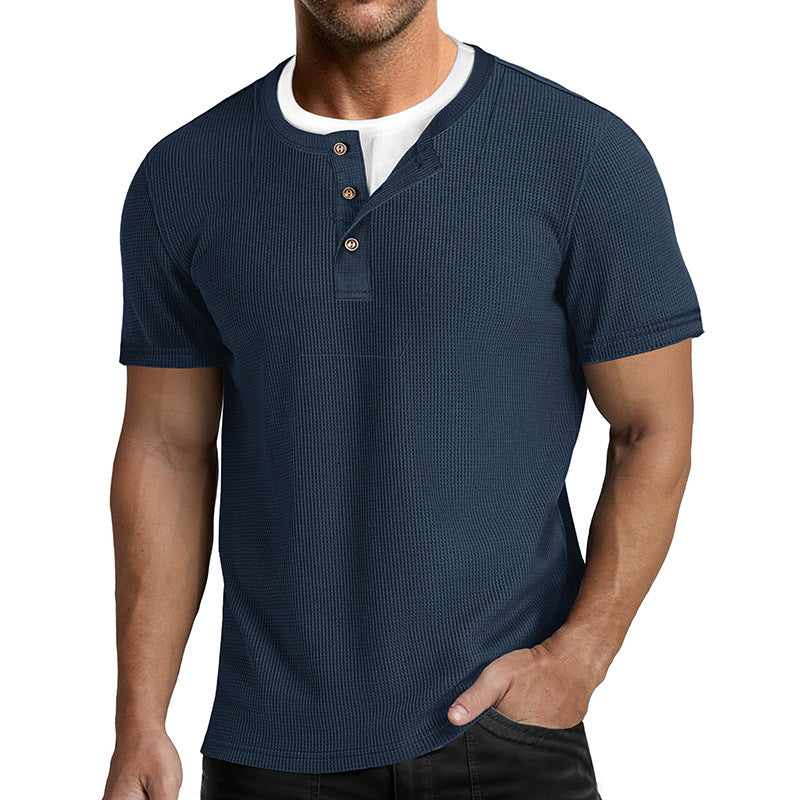 Men's Faux-Layer Waffle-Knit Henley Shirt