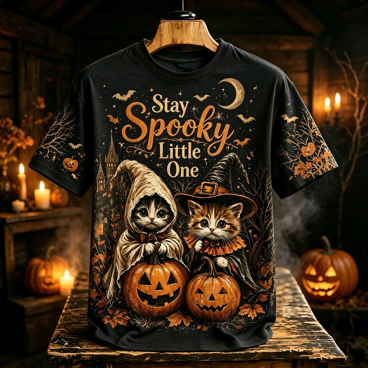 Women's Halloween Style Cat Witch Ghost Print T-shirt
