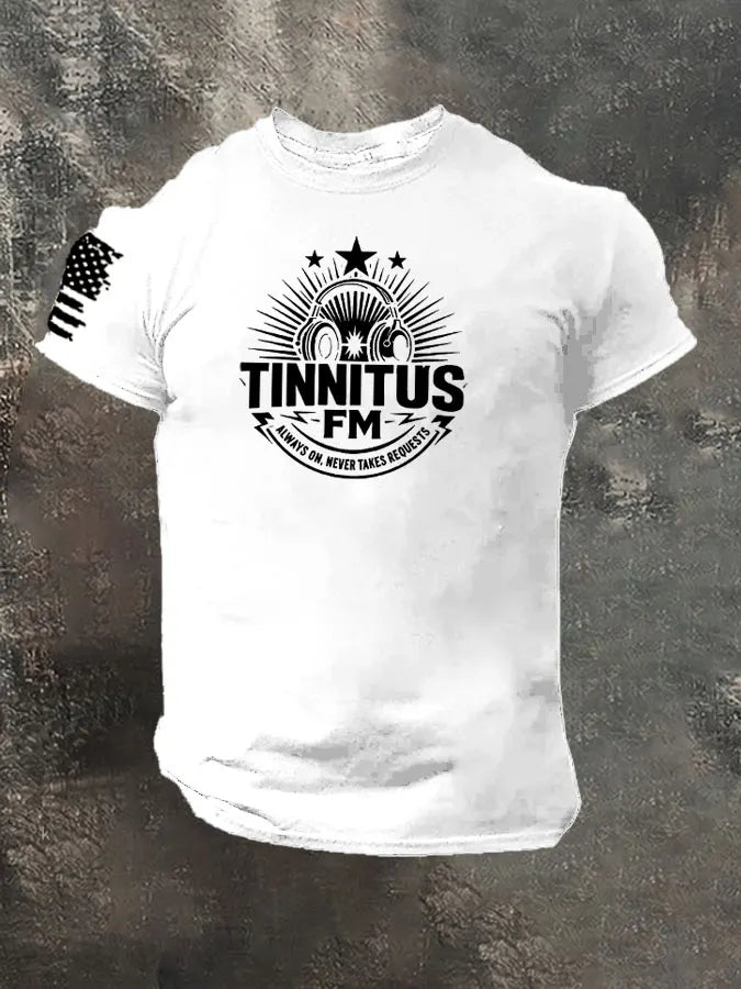 Tinnitus FM Always On Never Takes Requests Pattern 100% Cotton T-Shirt