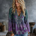 Women's Vintage Celtic Knot Floral Gradient Art Flowy Casual Cotton Linen T-shirt