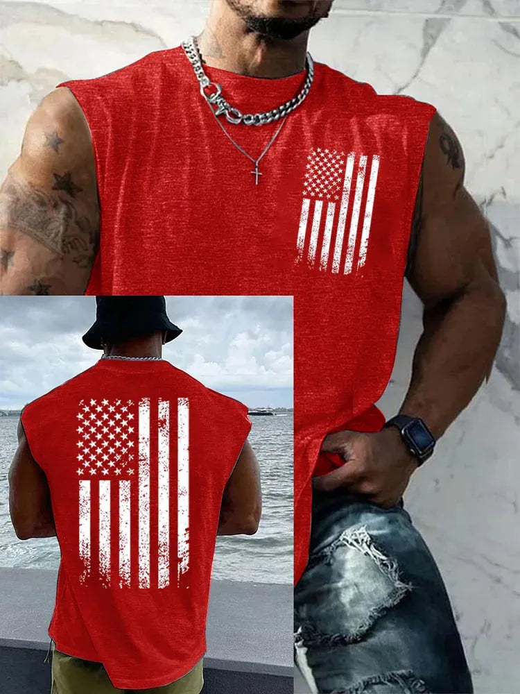 250Th Anniversary American Flag Pattern Round Neck 100% Cotton Tank Top