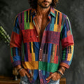 Men's Colorful Artistic Piano Key Pattern Patchwork Print Casual Long Sleeve Linen Shirt