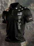 Men's Retro Patriotic Color-Block Short-Sleeve Polo Shirt