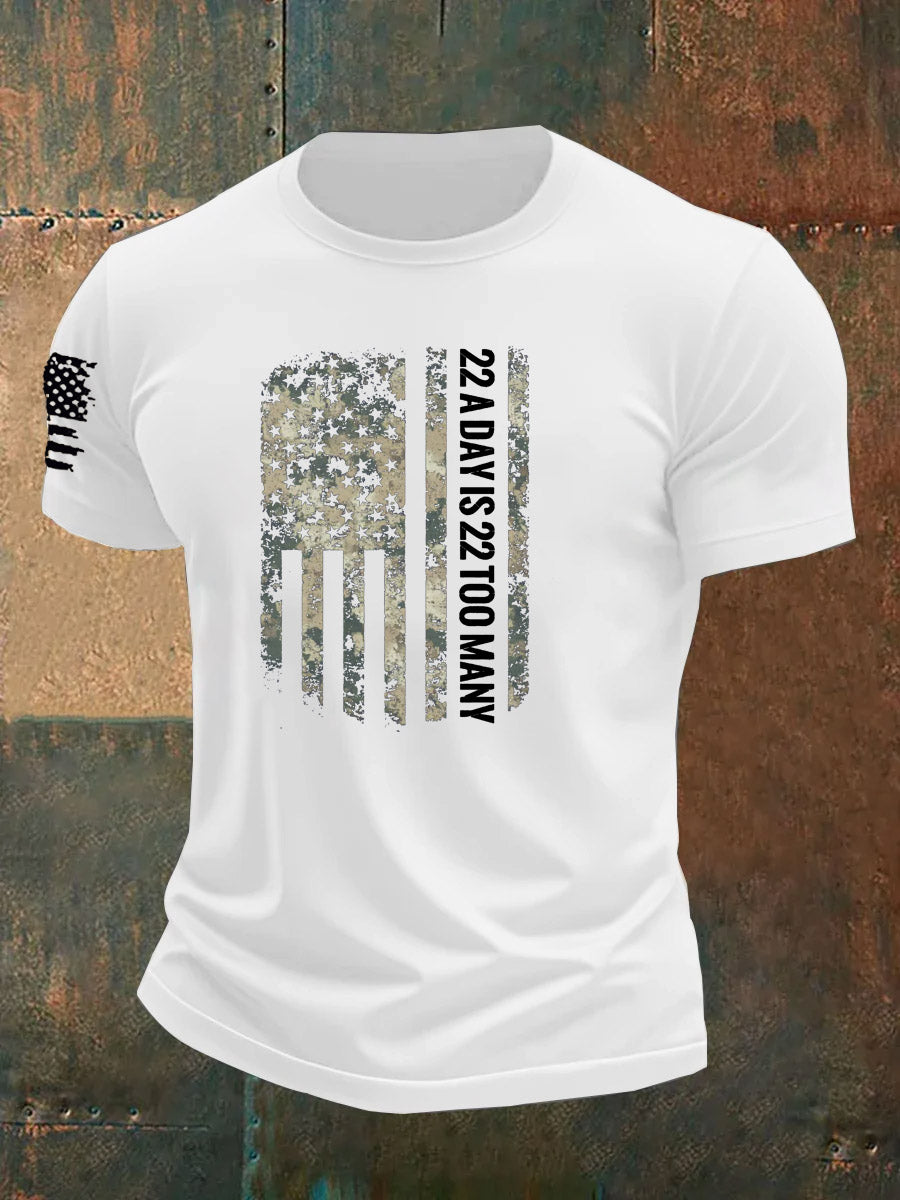 Men's 22 A Day Is 22 Too Many Veteran Pattern 100% Cotton T-Shirt