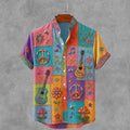 Men's Hippie Sun And Moon Art Printing Flowy Linen Blend Casual Shirt
