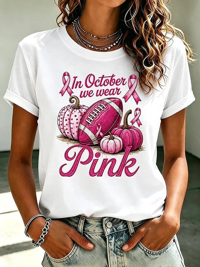 Women'S Pink Art Printed Casual T-Shirt