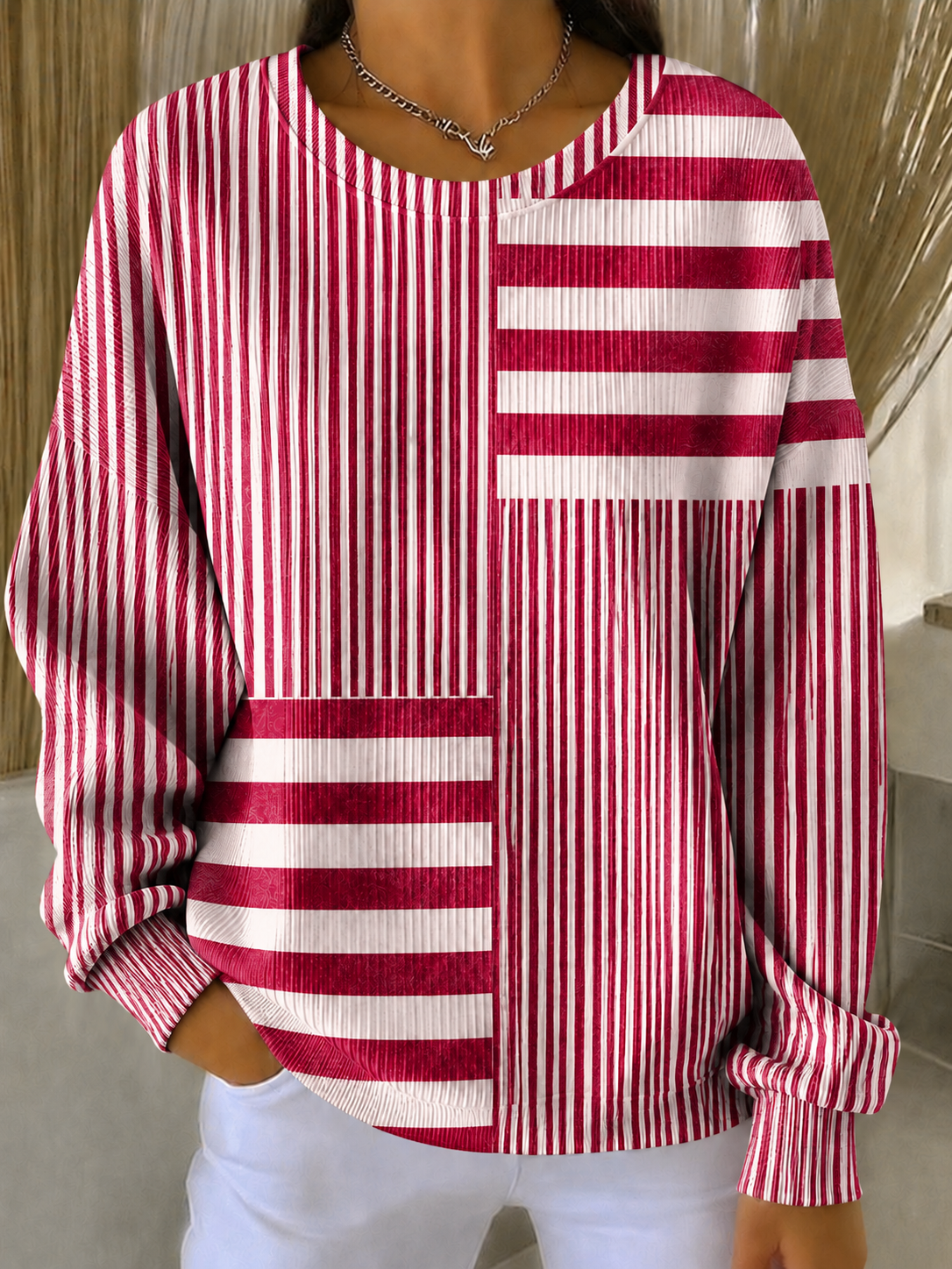 Women'S Breast Cancer Promotional Print Casual Waffle Sweatshirt