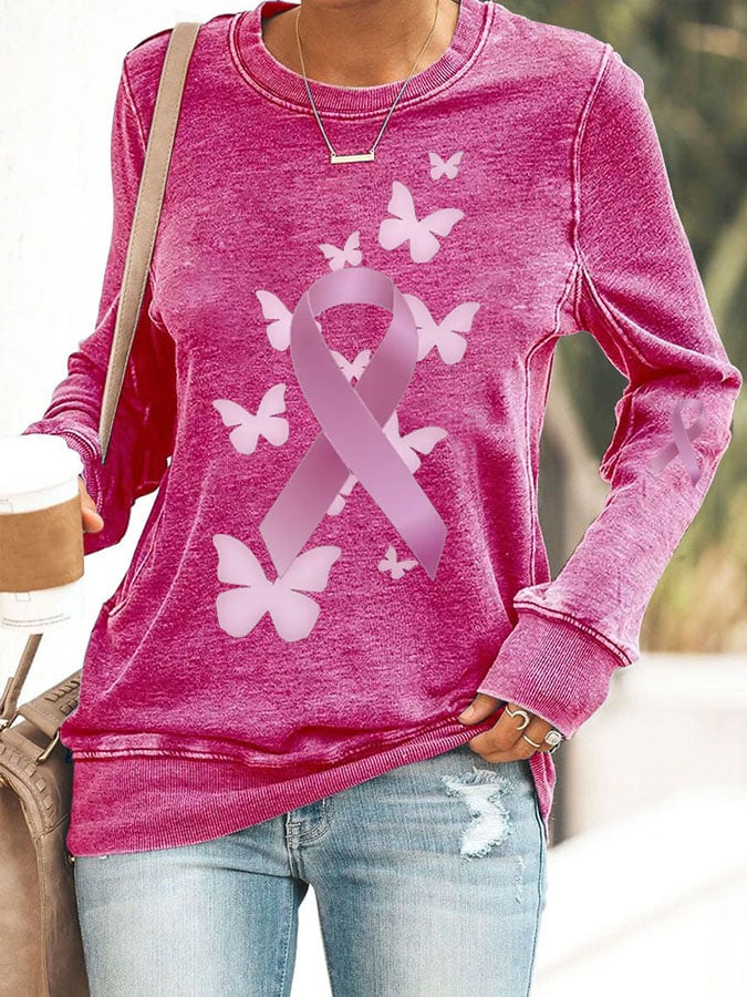 Women'S Breast Cancer Awareness Print Casual Sweatshirt