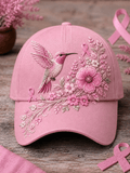 Unisex  Pink Floral & Hummingbird Print Breast Cancer Awareness Support Hat