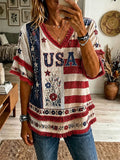 Women's America Floral Printed Casual Tassel Top