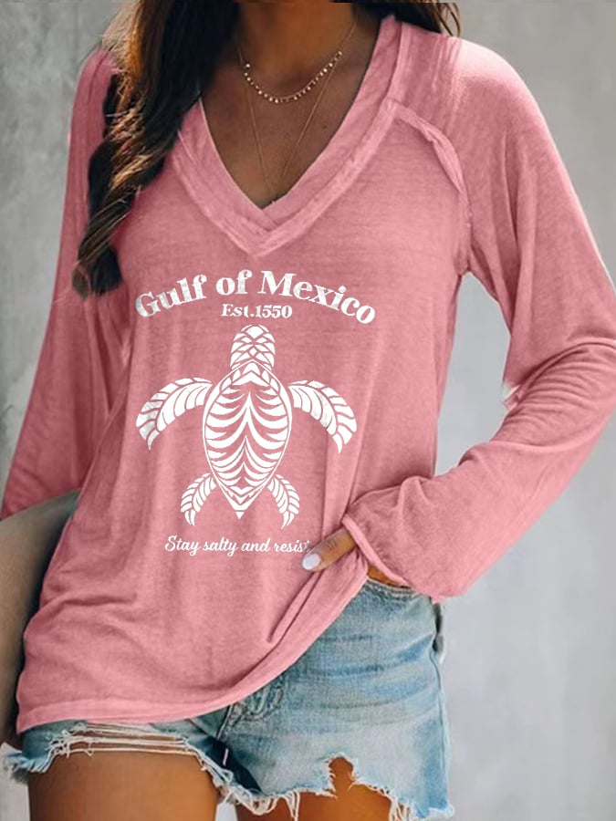 Women’s Retro Gulf Of Mexico Stay Salty And Resist Print T-Shirt