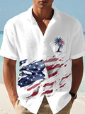 Men's Casual Flag Independence Day Coconut Tree Print Waffle Men's Shirt