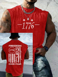 1776 Freedom Over Fear Pattern Round Neck 100% Cotton Tank Top