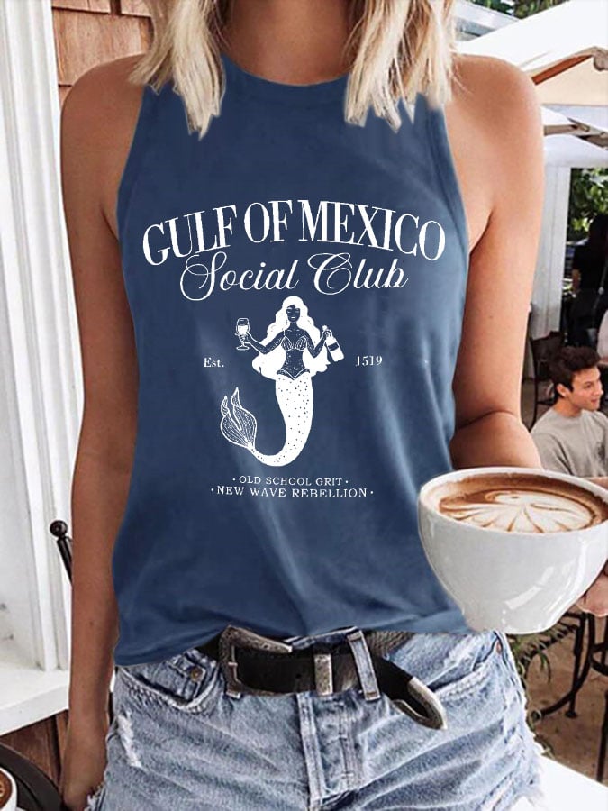 Women's Gulf Of Mexico Mermaid Print Round Neck Tank Top