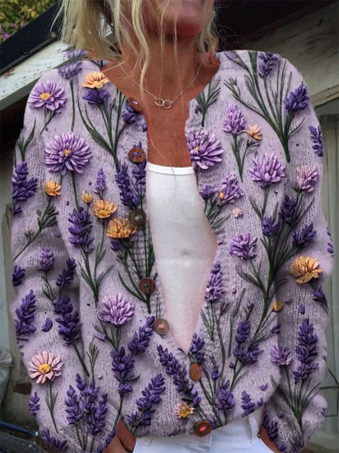 Women's Alzheimer Awareness Floral Knit Cardigan