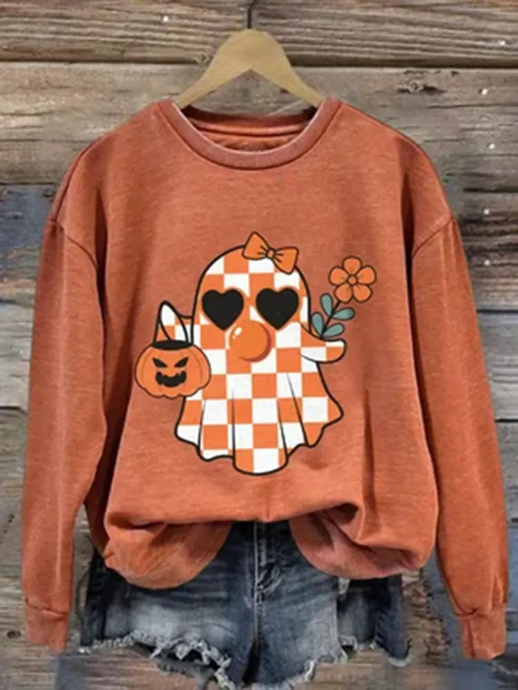 Halloween Pumpkin Ghost Autumn Printed Women's Sweatshirt