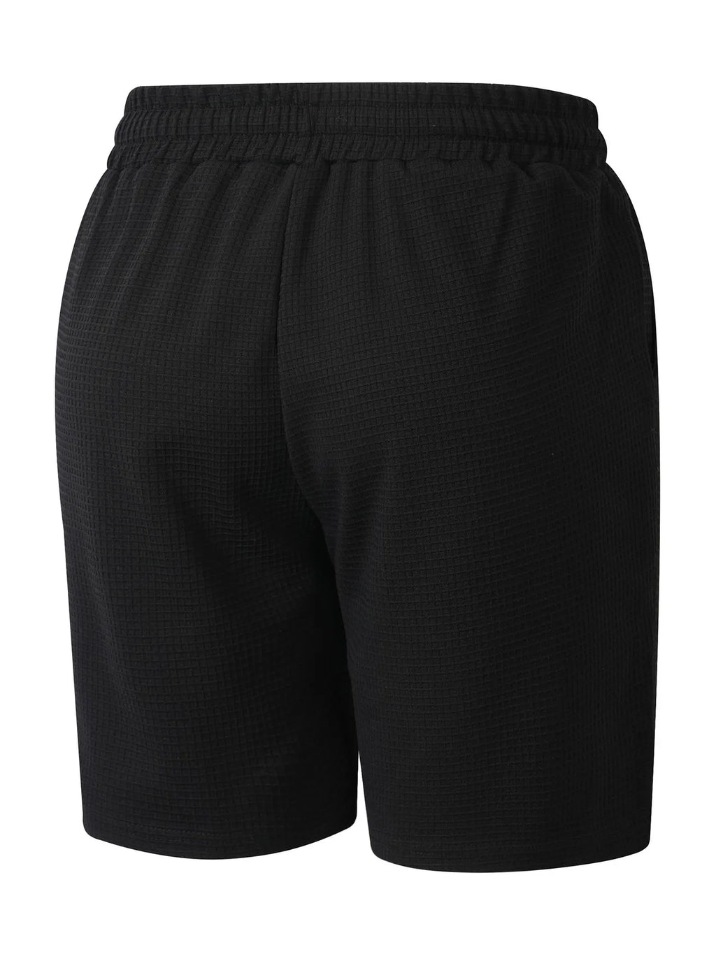 Men's Casual Solid-Color Waffle-Knit Drawstring Shorts with Pockets