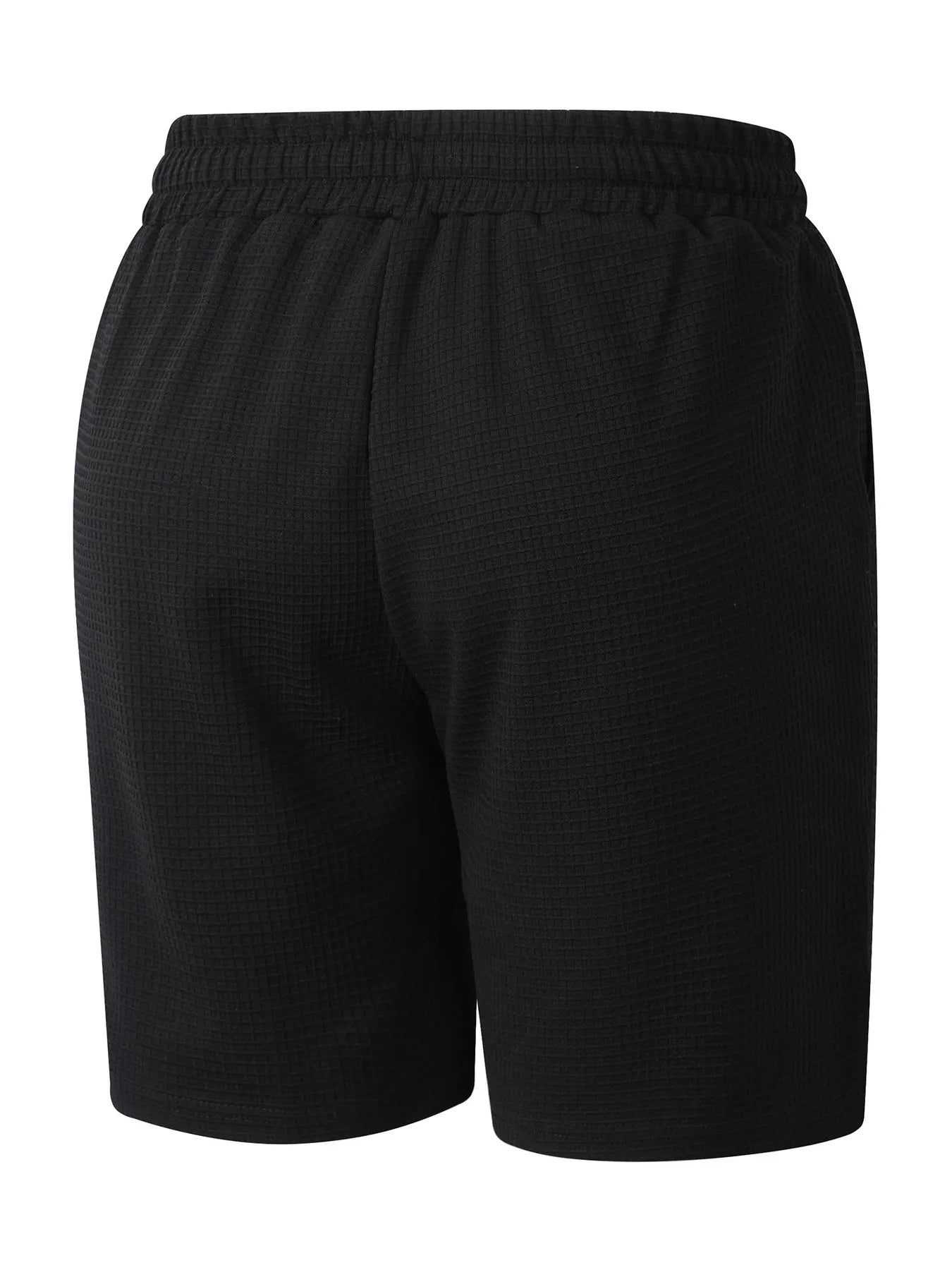 Men's Casual Solid-Color Waffle-Knit Drawstring Shorts with Pockets