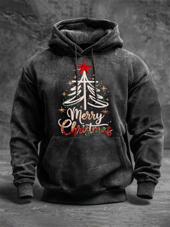 Retro Merry Christmas Cross Christmas Print Hoodie