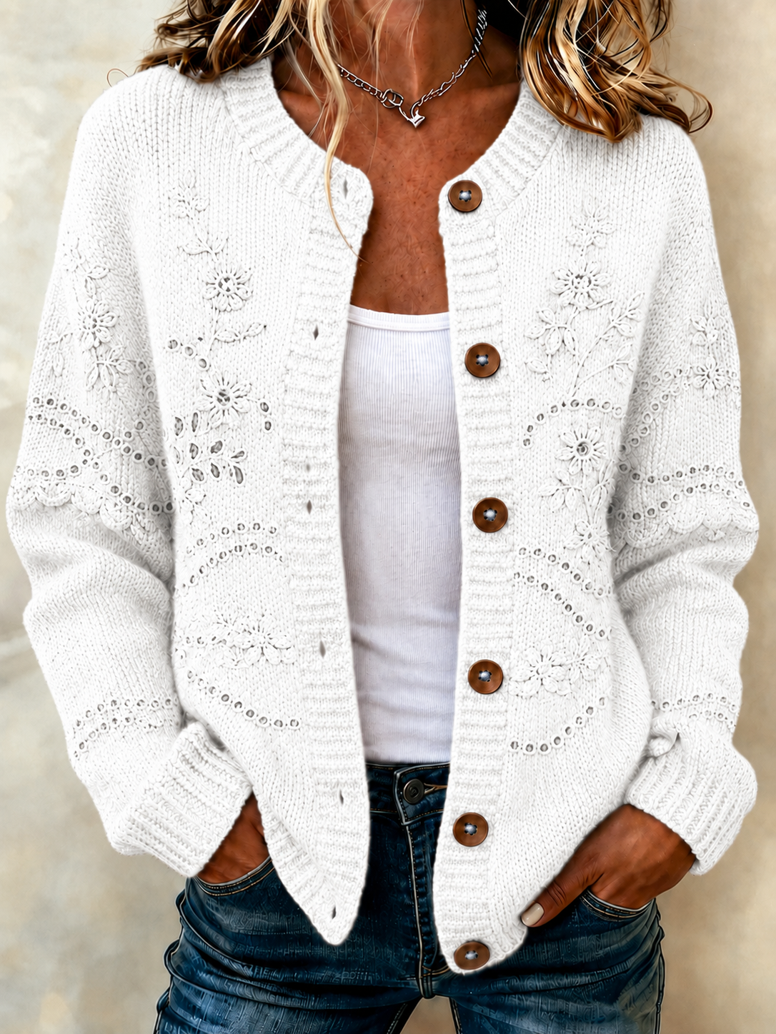 Women'S Casual Breast Cancer Propaganda Art Knitting Cardigan Top