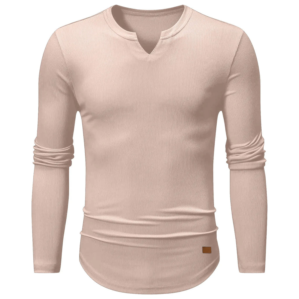 Men's Plain Casual V-Neck Long Sleeve T-Shirt